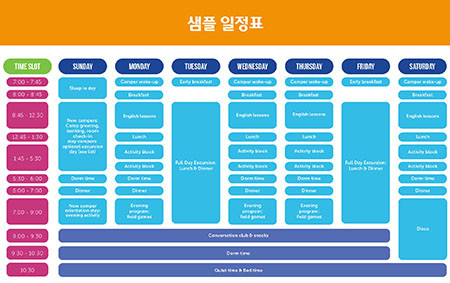 탐우드 여름캠프 샘플 일정표 